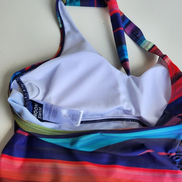 NWOT NOON SWIM Women's Halter 1 Piece Swimming Suit Striped Purple Red Sz 10 - Picture 15 of 16